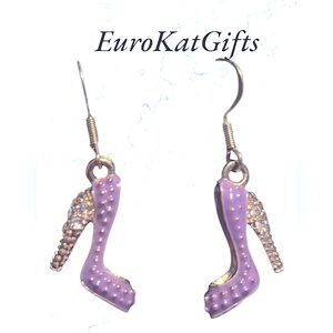 Crystal Rhinestone High Heel dangle Earrings Platform Stiletto 1.5” Purple NEW